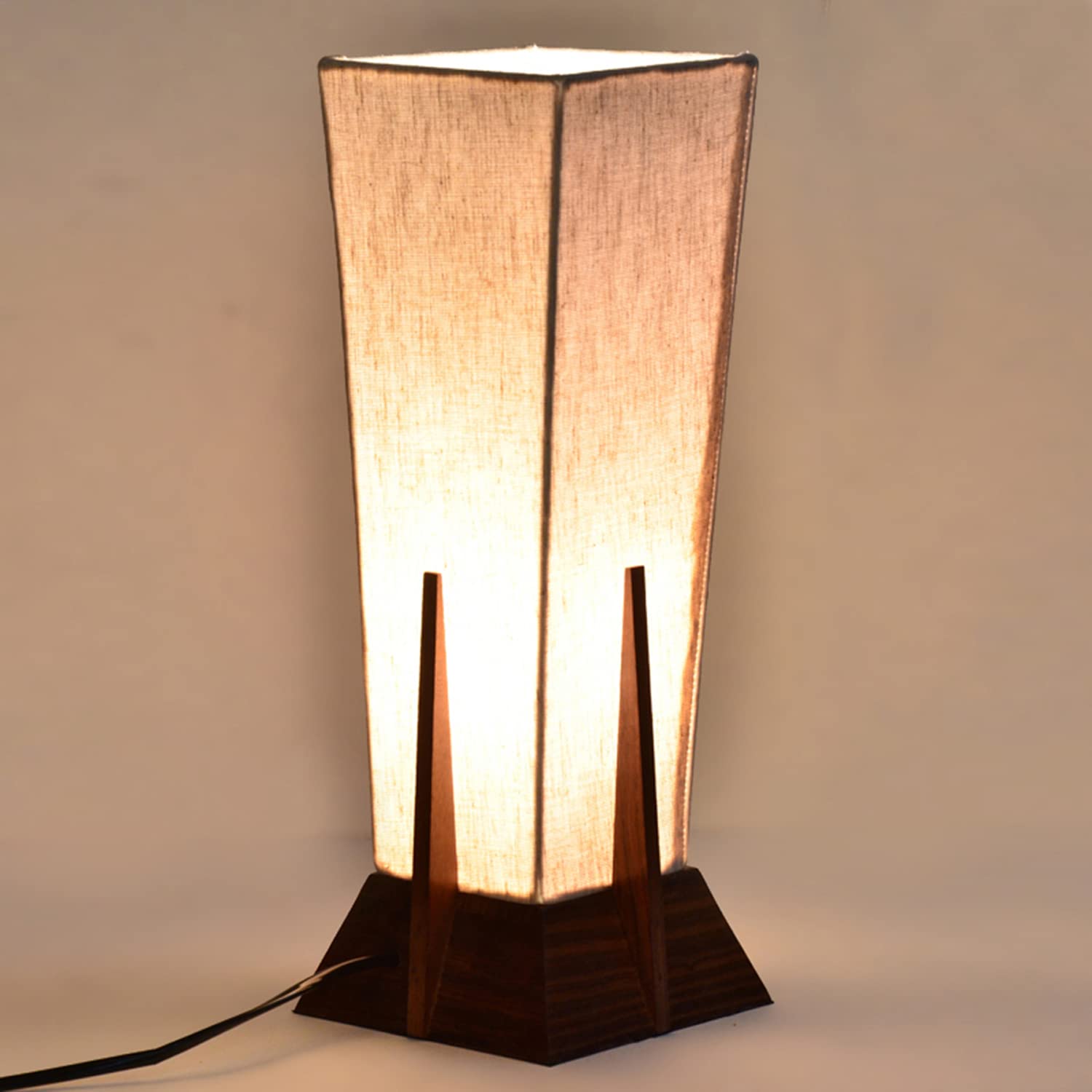 Wooden Pyramid Table Lamp